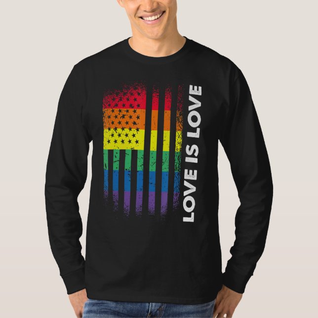 T-shirt L'Amour Est Un Drapeau Américain Rainbow Gay Lgbtq (Devant)