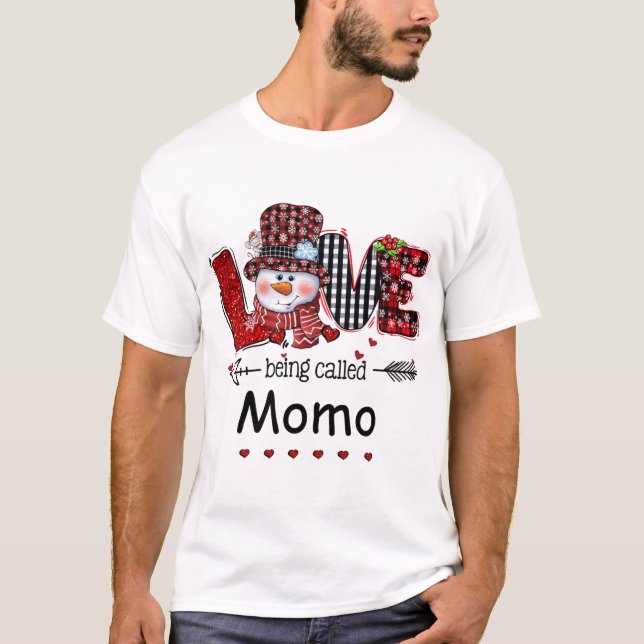 T-shirt L'amour étant appelé Momo Snowman Noël Rouge Plaid (Devant)