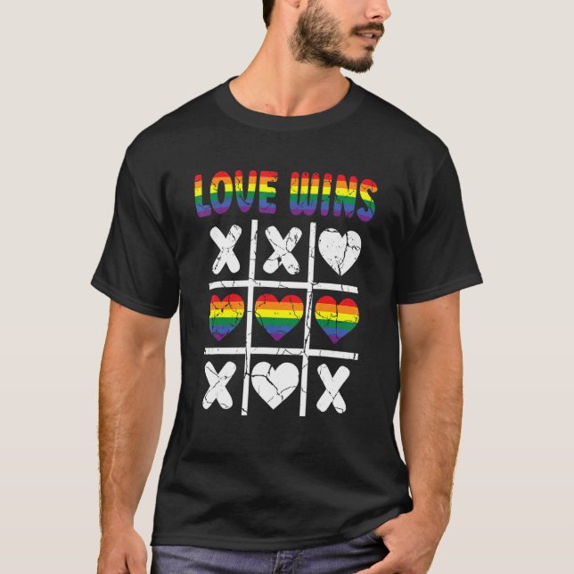 T-shirt L'amour gagne Lgbtq Ally Tic Tac Toe Pride Mois Ra (Devant)