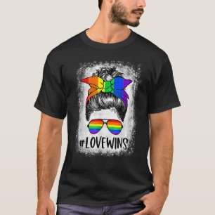 T-shirt L'amour gagne Messy Bun Rainbow LGBT Lesbian Trans