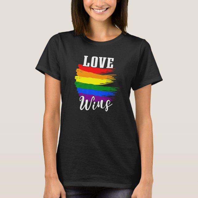 T-shirt L'amour gagne Rainbow Flag Tolerance Peace Pride L (Devant)