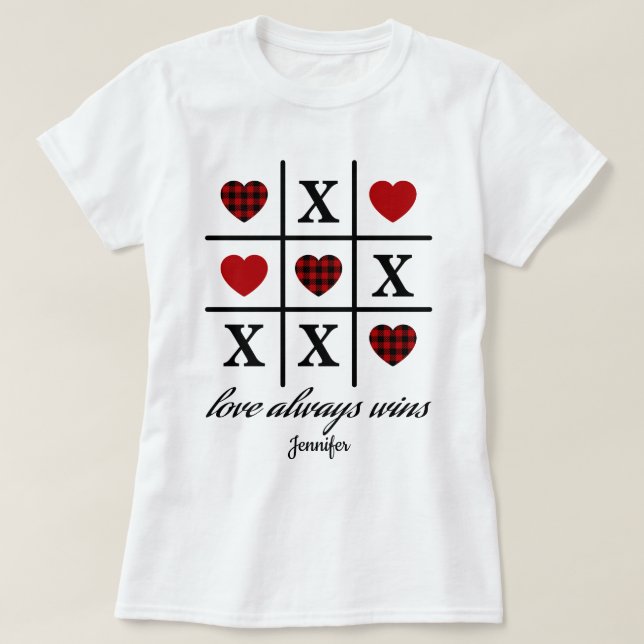 T-shirt L'amour gagne toujours Tic Tac Toe Red Buffalo Coe (Design devant)