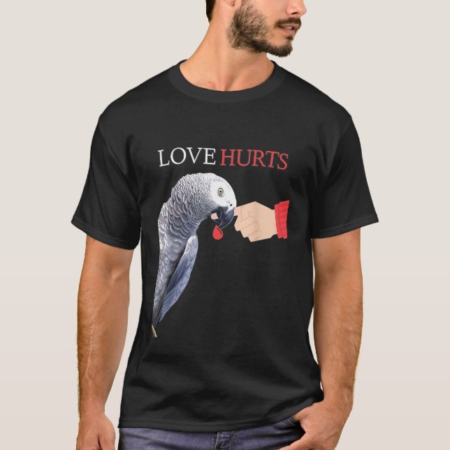 T-shirt L'amour gris africain peut faire mal au perroquet (Devant)