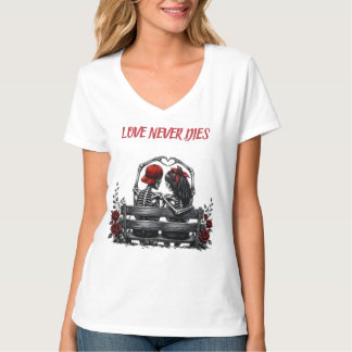 T-shirt L'amour ne meurt jamais - Couple squelette gothiqu