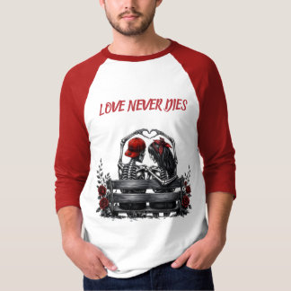 T-shirt L'amour ne meurt jamais - Couple squelette gothiqu