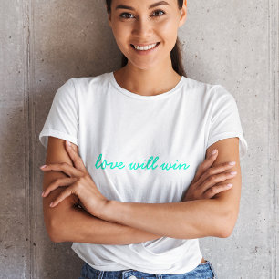 T-shirt L'amour va gagner   Moderne tendance Cute Turquois