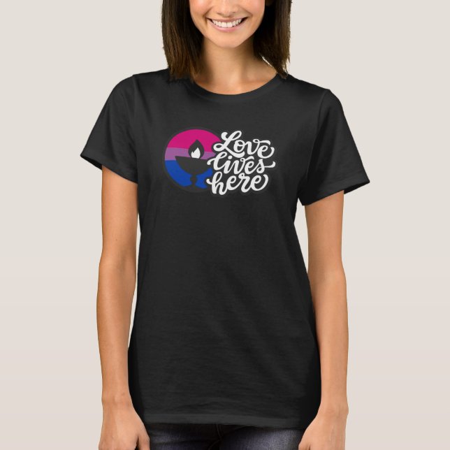 T-shirt L'amour vit ici LGBTQ bisexuel Unitaire Universell (Devant)