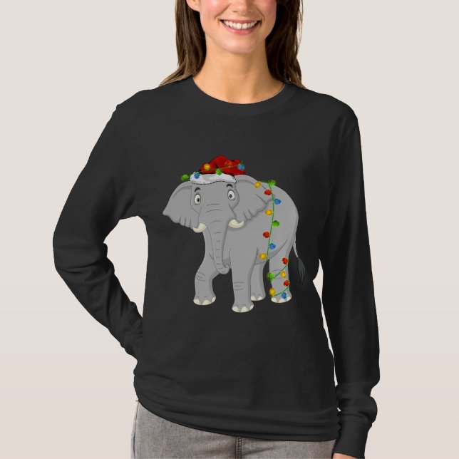 T-shirt L'Amoureux des animaux éléphant Xmas Santa Hat Ele (Devant)