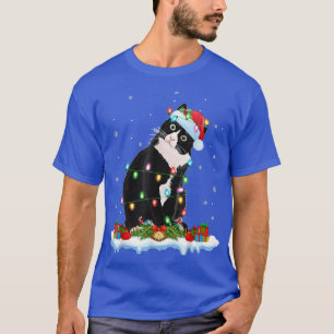 T-shirt L'Amoureux des chats noir Xmas Lights Père Noël Bl