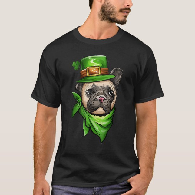 T-shirt L'Amoureux des chiens de mignon Bulldog Leprechaun (Devant)
