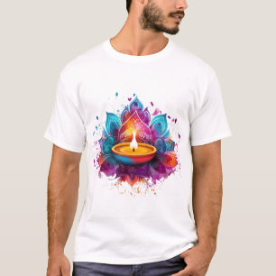 T-shirt Lampe à huile Diwali Diya colorée Mandala Art