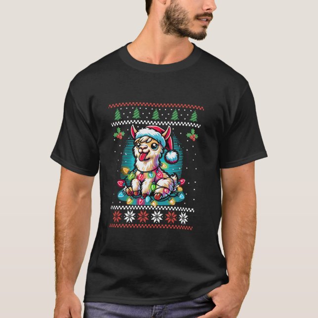 T-shirt Lampe de Noël Lama Lights Vilain pull de Noël Alpa (Devant)