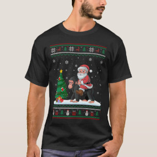 T-shirt Lampes de Noël moches Noël Père Noël Riding Ape
