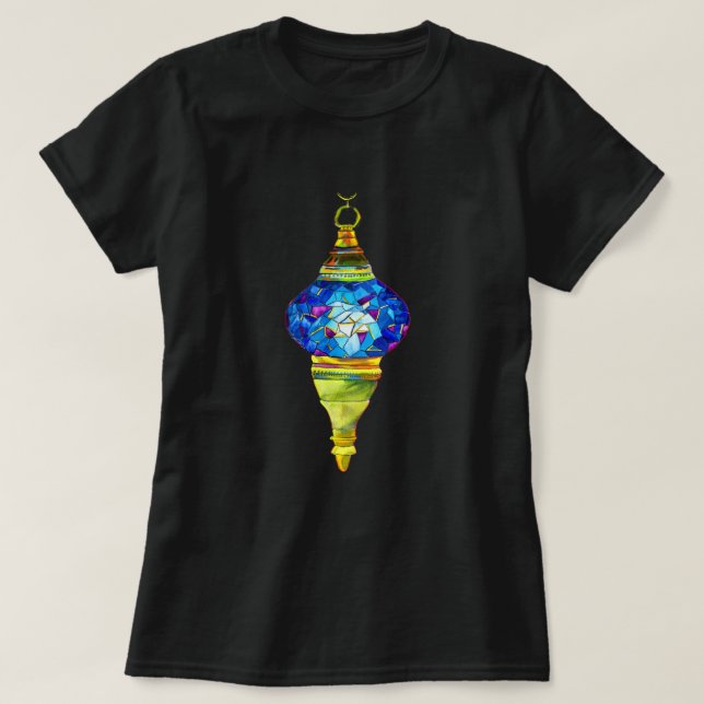 T-shirt Lampes turques bleues mosaïque art aquarelle (Design devant)