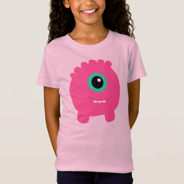 T-Shirt L'amusement et le monstre rose mignon de la fille (Devant)