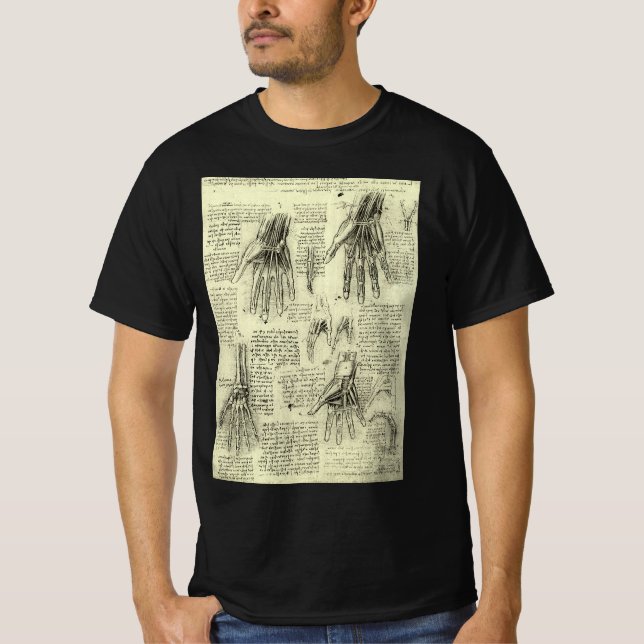 T-shirt L'anatomie de la main humaine de Léonard de Vinci (Devant)