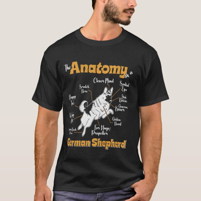 T-shirt L'ANATOMIE D'UN CHIEN ALLEMAND SHEPHERD Funny Chie (Devant)