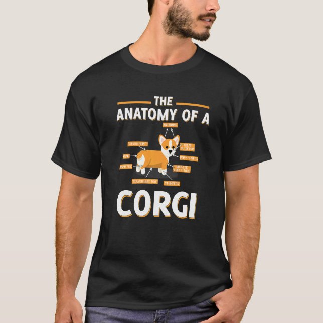 T-shirt L'anatomie d'un chien de design Corgi (Devant)