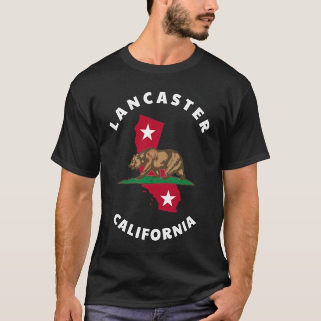 T-shirt Lancaster California CA Flag and Bear Badge Souven (Devant)