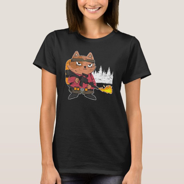 T-shirt Lance-flammes Chat Brûlant Chaud (Devant)