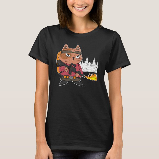 T-shirt Lance-flammes   Lance-flammes Chaud Brûle Chat (Devant)