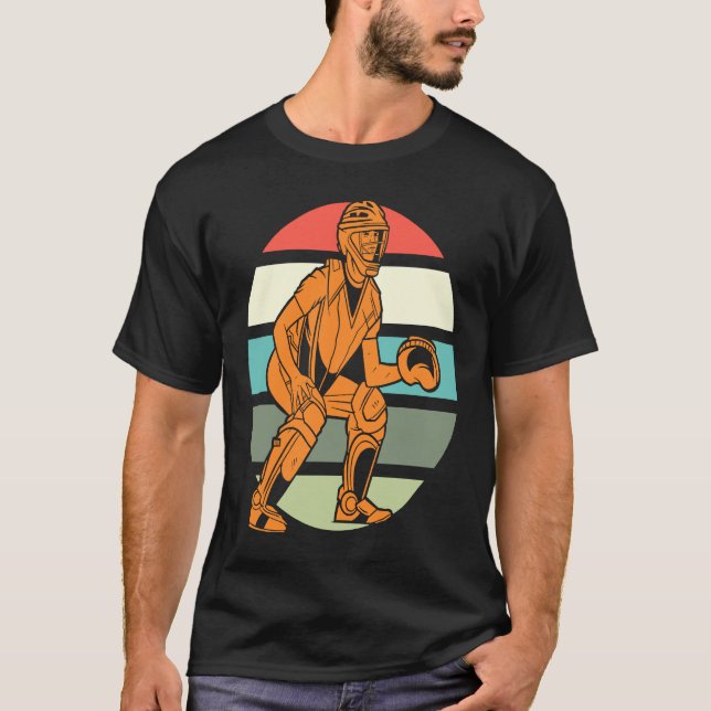 T-shirt Lanceur de baseball receveur rétro vintage (Devant)