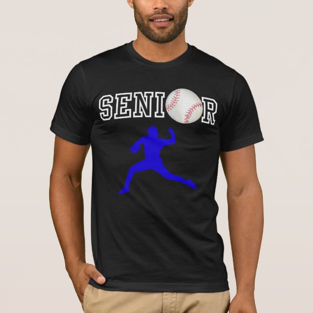 T-shirt Lanceur de baseball senior silhouette bleue (Devant)