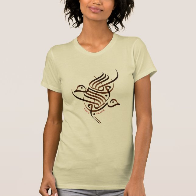 T-shirt L'anglais arabe d'oiseau d'amour/paix (Devant)