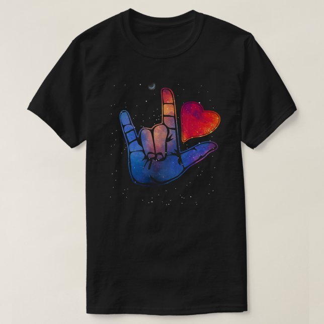 T-shirt Langue des Signes Américaine ASL Je vous aime dans (Design devant)