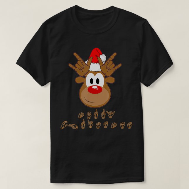 T-shirt Langue des signes ASL Sourd Reindein de Noël (Design devant)