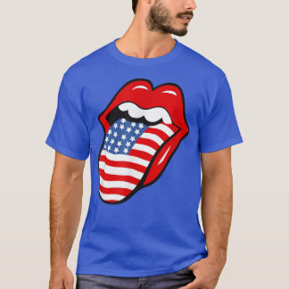 T-shirt Langue du drapeau vintage et lèvres USA Amérique p
