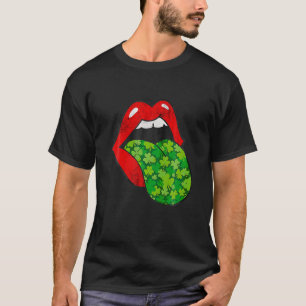 T-shirt Langue Shamrock des lèvres rouges St Patrick's Day