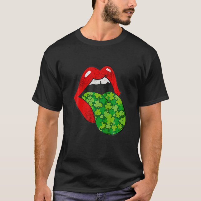 T-shirt Langue Shamrock des lèvres rouges St Patrick's Day (Devant)