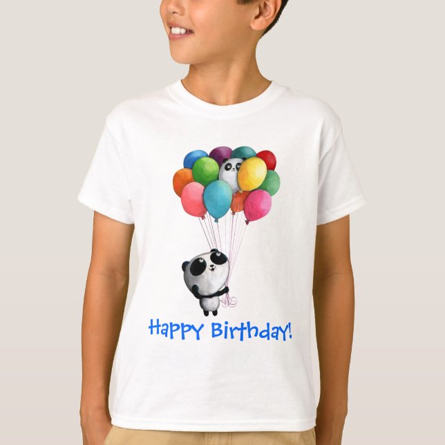 T-shirt L'anniversaire monte en ballon l'ours panda (Devant)