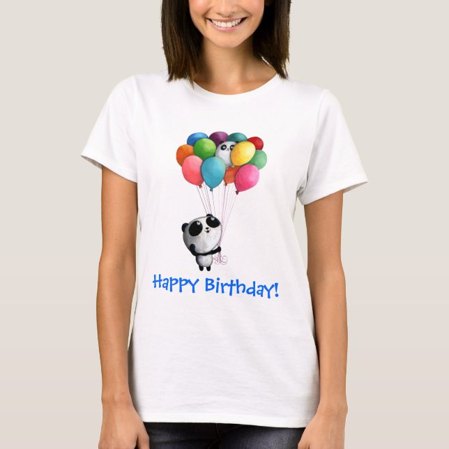 T-shirt L'anniversaire monte en ballon l'ours panda (Devant)