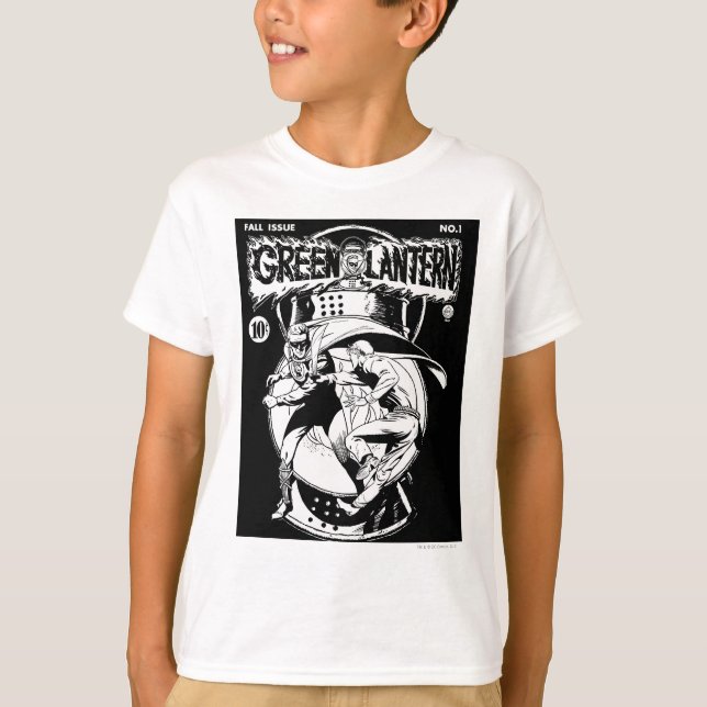 T-shirt Lanterne verte avec cape en combat, noir et blanc (Devant)