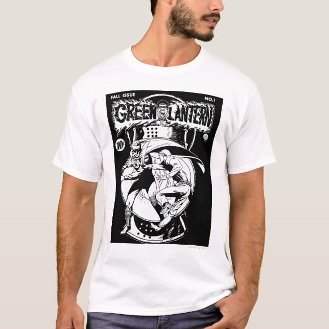 T-shirt Lanterne verte avec cape en combat, noir et blanc (Devant)