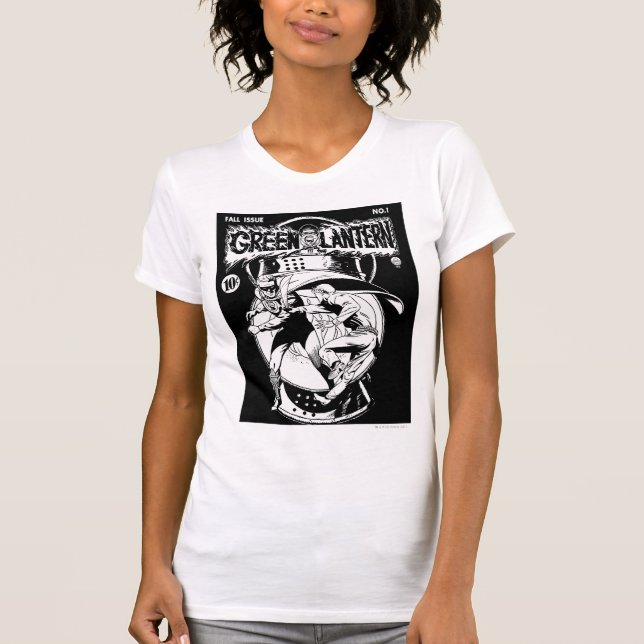 T-shirt Lanterne verte avec cape en combat, noir et blanc (Devant)
