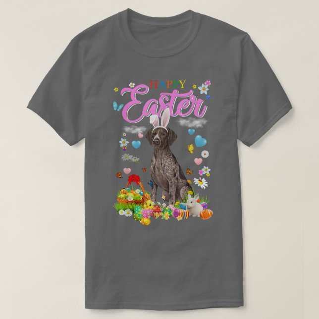 T-shirt Lapin Allemand Pointeur Ravi Chien Happy Pâques  (Design devant)