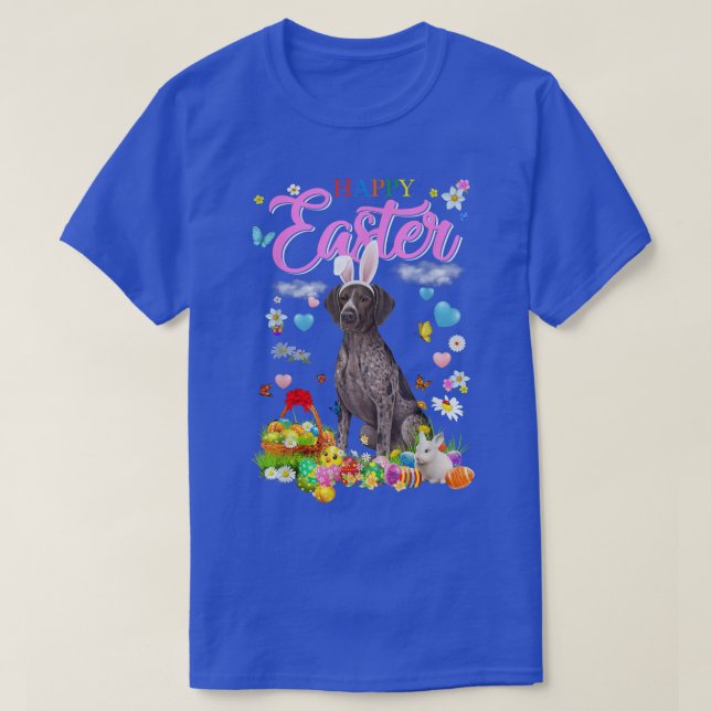 T-shirt Lapin Allemand Pointeur Ravi Chien Happy Pâques  (Design devant)