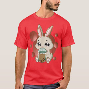 T-shirt Lapin animé Kawaii buvant du Bubble Tea Boba