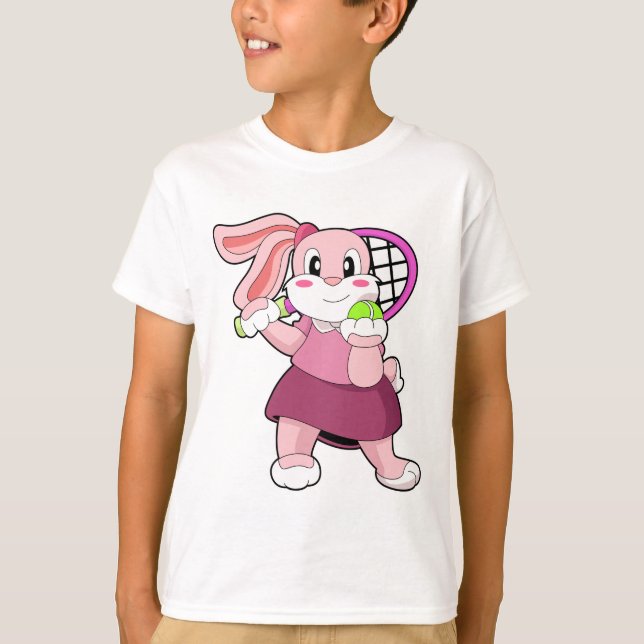 T-shirt Lapin au Tennis avec raquette de tennis (Devant)