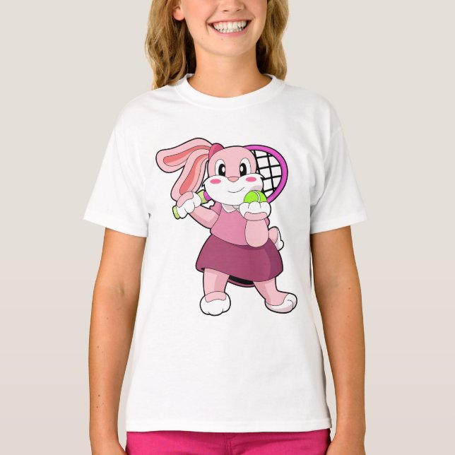 T-shirt Lapin au Tennis avec raquette de tennis (Devant)