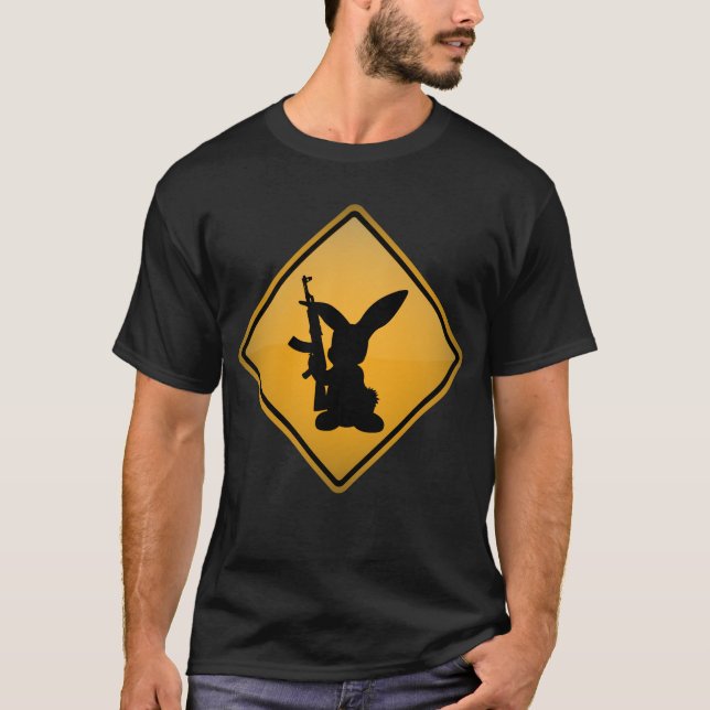T-shirt Lapin avec le panneau d'avertissement d'arme à feu (Devant)