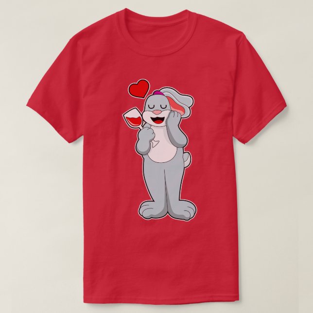 T-shirt Lapin avec verre de vin Coeur (Design devant)