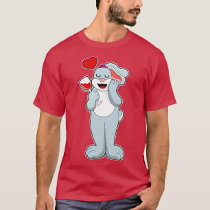 T-shirt Lapin avec verre de vin Coeur