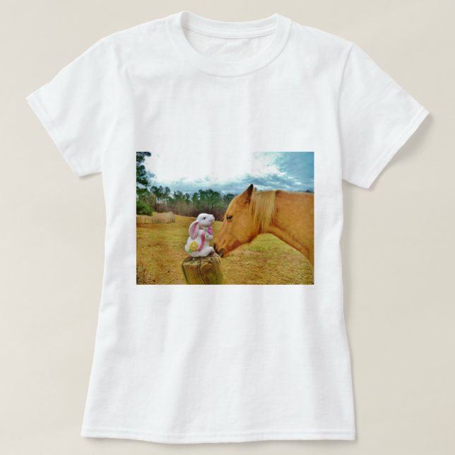 T-shirt Lapin blanc et Cheval jaune (Design devant)
