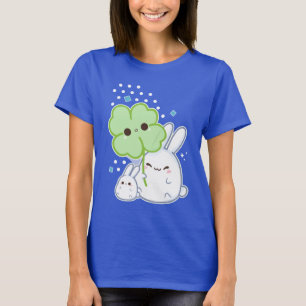 T-shirt Lapin blanc mignon avec le trèfle de kawaii