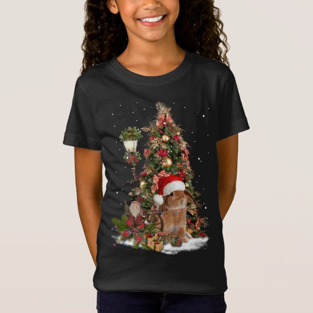 T-Shirt Lapin Bunny Père Noël Tree Lumières Lop nain Lop E (Devant)