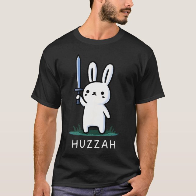 T-shirt Lapin Chevalier Huzzah Épée Drôle (Devant)